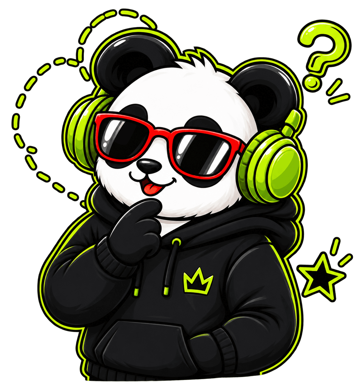 GenZCoderBuddy panda mascot with a puzzled expression, surrounded by question marks